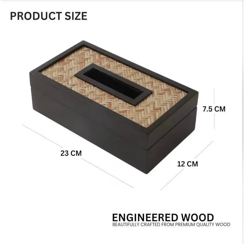 VarEesha Handmade Hand Crafted‎ Bamboo Base Wooden Tissue Box for Dining Table